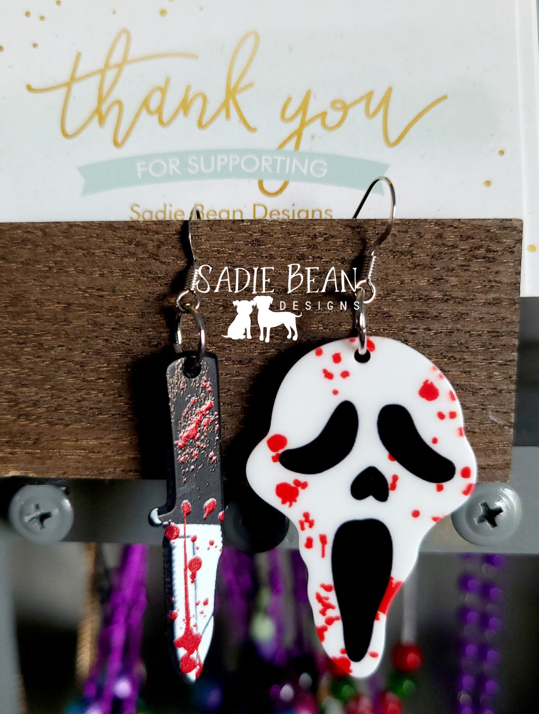 Ghostface/knife earrings